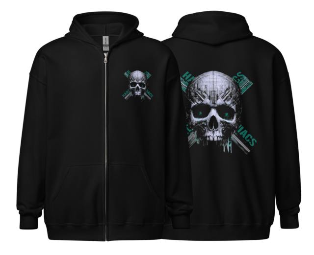 Hardcore Maniacs Skull Cross Zip Hoodie