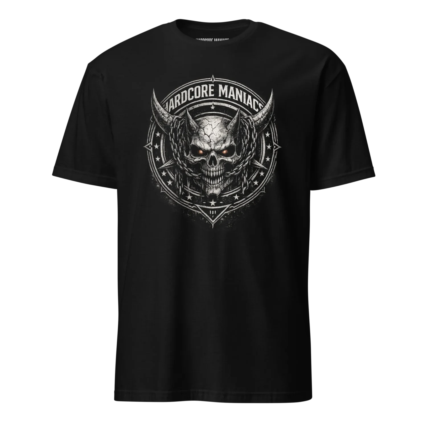 Hardcore Maniacs – Demon Skull Badge T-Shirt